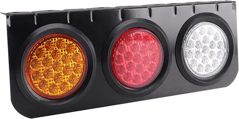 قطعتان من شريط إضاءة ذيل الشاحنة LED مناسب لشاحنة مقطورة 12-24 فولت تيار مستمر RV تخييم، مصباح خلفي كهرماني أحمر أبيض إيقاف مصباح إشارة الانعطاف مع قاعدة دعامة حديدية in Kuwait