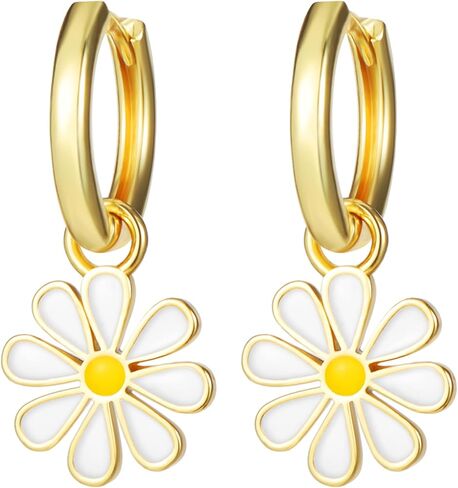 1 Pair Daisy Earrings Flower Charm Hoop Earrings Pretty Flora Dangle Earring Lightweight Cartilage Hoop Huggie Earring Jewelry Gift for Women in Saudi Arabia