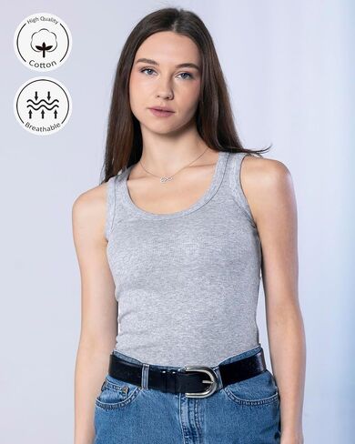 Women Tank Top Cotton Ribbed Slim Fit Scoop Neck Sleeveless Basic Tee Trendy Sexy Comfy Tight Solid (One Size S-M) in Saudi Arabia