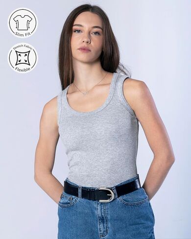 Women Tank Top Cotton Ribbed Slim Fit Scoop Neck Sleeveless Basic Tee Trendy Sexy Comfy Tight Solid (One Size S-M) in Saudi Arabia