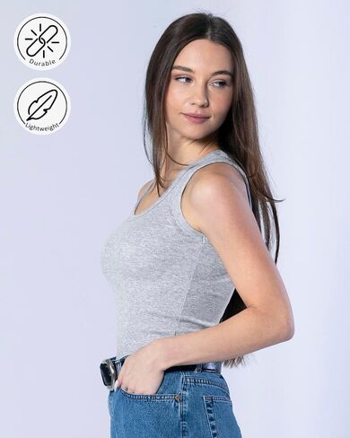 Women Tank Top Cotton Ribbed Slim Fit Scoop Neck Sleeveless Basic Tee Trendy Sexy Comfy Tight Solid (One Size S-M) in Saudi Arabia