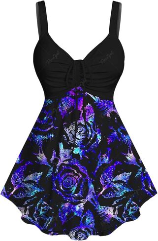 بلوزة نسائية من Rosegal بمقاس كبير، بلوزة تونيك علوية بدون أكمام وأشرطة مطبوعة باللون الوردي in Kuwait