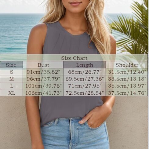 Womens Tank Tops Pleated Crewneck Loose Fit Basic Casual Summer Sleeveless Shirts Side Split in Saudi Arabia