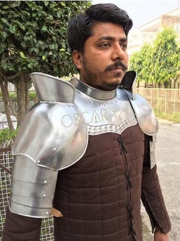 OSCAR HANDICRAFT مجموعة كتف ذراع Gorget Spaulders من الحديد في العصور الوسطى | زوج من أحزمة حماية الرقبة من العصور الوسطى وواقي للرقبة مصنوع يدويًا لمحبي الأزياء التنكرية in Kuwait