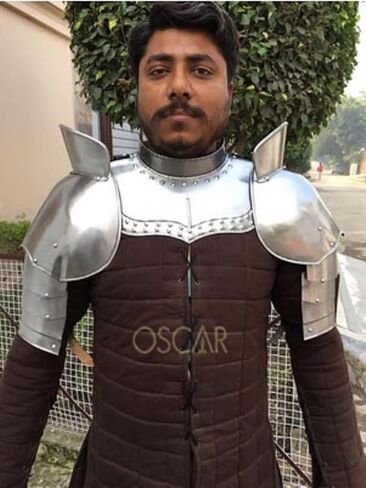 OSCAR HANDICRAFT مجموعة كتف ذراع Gorget Spaulders من الحديد في العصور الوسطى | زوج من أحزمة حماية الرقبة من العصور الوسطى وواقي للرقبة مصنوع يدويًا لمحبي الأزياء التنكرية in Kuwait