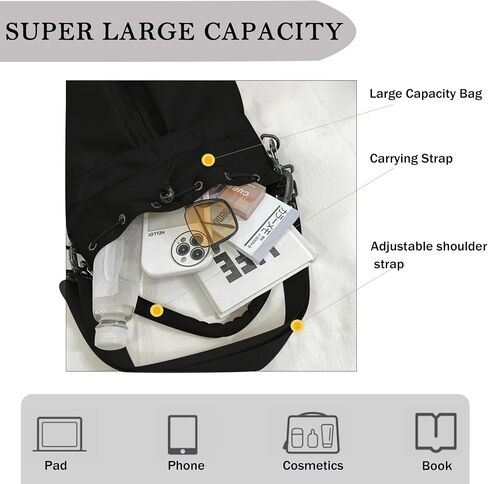 Drawstring Bucket Bag Nylon Crossbody Tote Bag Handbags for Women in Saudi Arabia