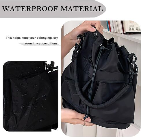 Drawstring Bucket Bag Nylon Crossbody Tote Bag Handbags for Women in Saudi Arabia