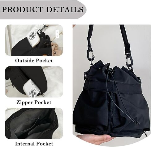 Drawstring Bucket Bag Nylon Crossbody Tote Bag Handbags for Women in Saudi Arabia