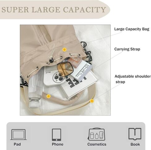 Drawstring Bucket Bag Nylon Crossbody Tote Bag Handbags for Women in Saudi Arabia