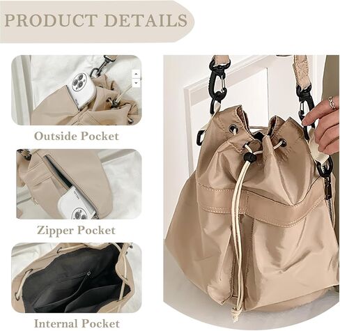 Drawstring Bucket Bag Nylon Crossbody Tote Bag Handbags for Women in Saudi Arabia