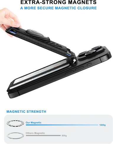 Magnetic Wallet for iphone,Magsafe Wallet Stand with Airtag Holder,Adjustable Stand for iPhone 15/14/13/12, Card Holder Organize up to 12 cards, Cash Band,Vegan Leather, RFID Blocking,(Carbon Fiber) in Saudi Arabia