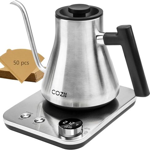 COZII Gooseneck Electric Kettle, 5 Presets & ±1℉ Temperature Control 1200W Quick Heating Water Boiler for Coffee/Tea, 24H Keep Warm, Auto Shut Off Pour Over Kettle with 50pcs Coffee Filter,0.9L Black in Saudi Arabia