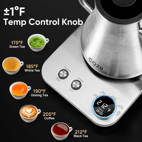 COZII Gooseneck Electric Kettle, 5 Presets & ±1℉ Temperature Control 1200W Quick Heating Water Boiler for Coffee/Tea, 24H Keep Warm, Auto Shut Off Pour Over Kettle with 50pcs Coffee Filter,0.9L Black in Saudi Arabia