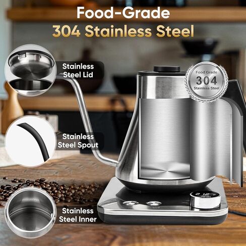 COZII Gooseneck Electric Kettle, 5 Presets & ±1℉ Temperature Control 1200W Quick Heating Water Boiler for Coffee/Tea, 24H Keep Warm, Auto Shut Off Pour Over Kettle with 50pcs Coffee Filter,0.9L Black in Saudi Arabia