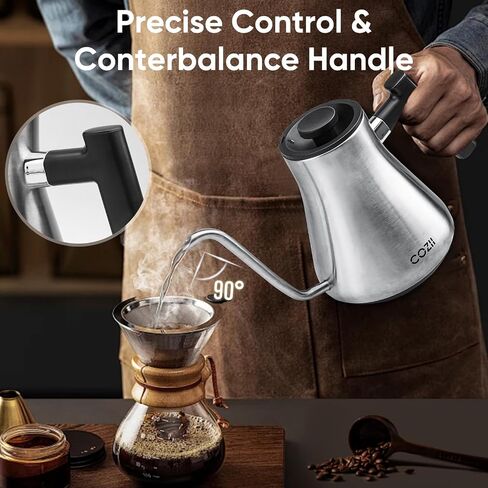 COZII Gooseneck Electric Kettle, 5 Presets & ±1℉ Temperature Control 1200W Quick Heating Water Boiler for Coffee/Tea, 24H Keep Warm, Auto Shut Off Pour Over Kettle with 50pcs Coffee Filter,0.9L Black in Saudi Arabia