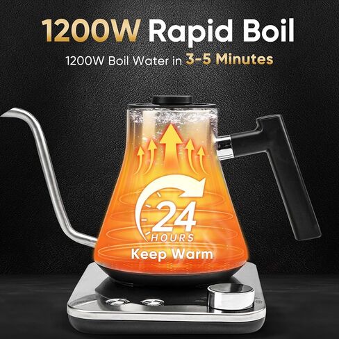 COZII Gooseneck Electric Kettle, 5 Presets & ±1℉ Temperature Control 1200W Quick Heating Water Boiler for Coffee/Tea, 24H Keep Warm, Auto Shut Off Pour Over Kettle with 50pcs Coffee Filter,0.9L Black in Saudi Arabia