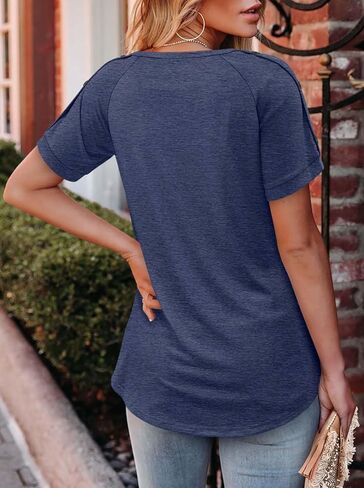 Angerella Womens Pleated Casual Summer Tops Short Sleeve Round Neck Shirts S-3XL in Kuwait