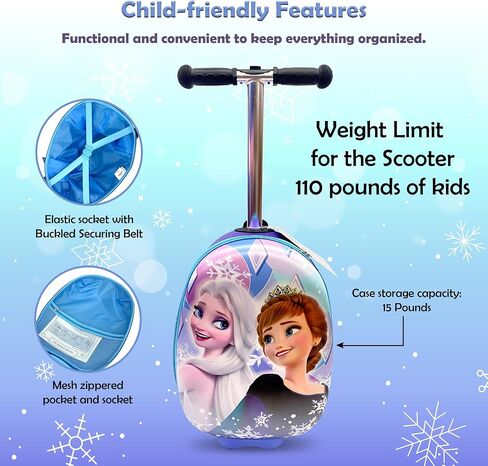 Disney Princess Kids 19" Suitcase Scooter – Boys and Girls Magical Carry-on Luggage with LED Light Up Wheels, Waterproof Hard Shell, Retractable Handle, and Lightweight Foldable Ride-On Travel Bag in Saudi Arabia
