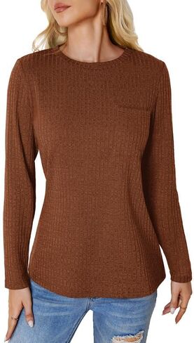 Flybony Sweaters for Women Long Sleeve Tops Loose Fit Crewneck Casual Sweatshirts With Pocket Fashion Outfit in Saudi Arabia