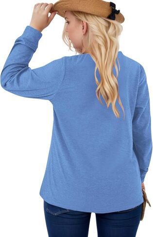 ROSRISS Plus-Size Tops for Women Henley V Neck Casual Loose Long Sleeve Shirts Dressy Buttons Up Tunics XL-5XL in Kuwait