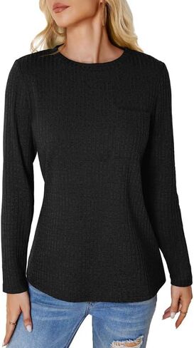 Flybony Sweaters for Women Long Sleeve Tops Loose Fit Crewneck Casual Sweatshirts With Pocket Fashion Outfit in Saudi Arabia