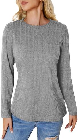 Flybony Sweaters for Women Long Sleeve Tops Loose Fit Crewneck Casual Sweatshirts With Pocket Fashion Outfit in Saudi Arabia