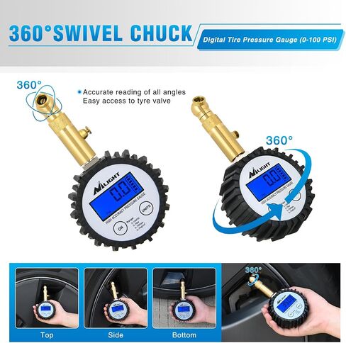 Nilight Digital Tire Pressure Gauge 100PSI Heavy Duty Stainless Steel Air Pressure Chucks ANSI 2A Certified Large Dial Wheel Service Checker for Truck Semi Truck ATV Motorhome Cars & RV Accessories in Saudi Arabia