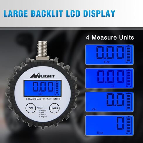 Nilight Digital Tire Pressure Gauge 100PSI Heavy Duty Stainless Steel Air Pressure Chucks ANSI 2A Certified Large Dial Wheel Service Checker for Truck Semi Truck ATV Motorhome Cars & RV Accessories in Saudi Arabia
