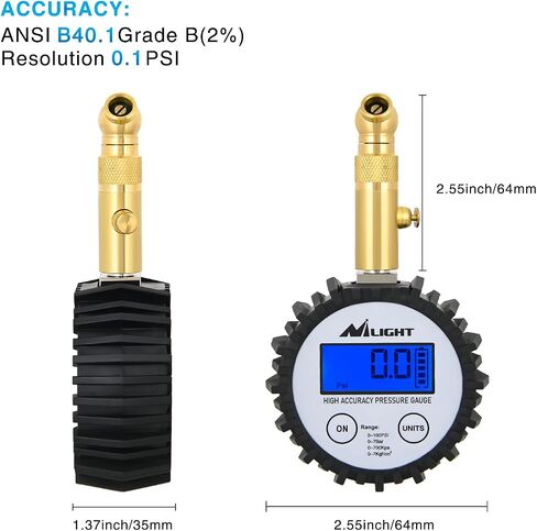 Nilight Digital Tire Pressure Gauge 100PSI Heavy Duty Stainless Steel Air Pressure Chucks ANSI 2A Certified Large Dial Wheel Service Checker for Truck Semi Truck ATV Motorhome Cars & RV Accessories in Saudi Arabia