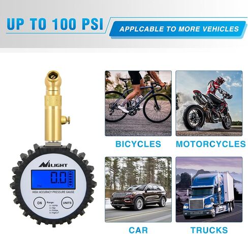 Nilight Digital Tire Pressure Gauge 100PSI Heavy Duty Stainless Steel Air Pressure Chucks ANSI 2A Certified Large Dial Wheel Service Checker for Truck Semi Truck ATV Motorhome Cars & RV Accessories in Saudi Arabia