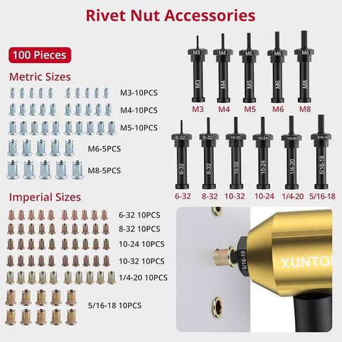 Rivet Nut Drill Adaptor Kit with 100PCS Nut Accessories,Easy to Install Nut Gun Adapter for Electric Rivet Gun Electric Rivet Gun Adapter Widely Used in Mechanical and Automobile Maintenance in Saudi Arabia