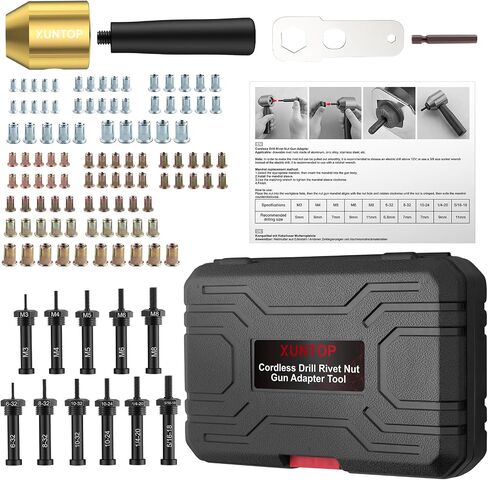 Rivet Nut Drill Adaptor Kit with 100PCS Nut Accessories,Easy to Install Nut Gun Adapter for Electric Rivet Gun Electric Rivet Gun Adapter Widely Used in Mechanical and Automobile Maintenance in Saudi Arabia