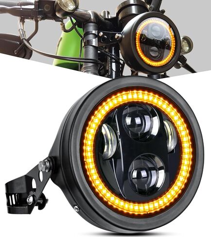 5-3/4 5.75" LED Motorcycle Headlight with Housing Bucket Smoke Halo Amber DRL Compatible with Shadow Buell Blast Cafe Racer Cruiser Motorbikes in Kuwait