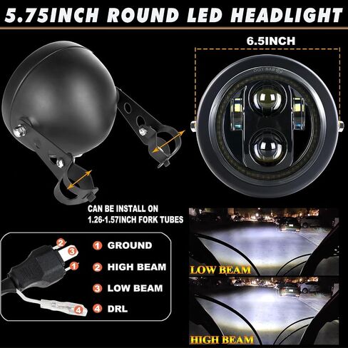 5-3/4 5.75" LED Motorcycle Headlight with Housing Bucket Smoke Halo Amber DRL Compatible with Shadow Buell Blast Cafe Racer Cruiser Motorbikes in Kuwait