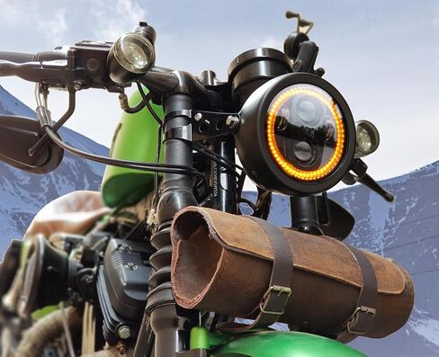 5-3/4 5.75" LED Motorcycle Headlight with Housing Bucket Smoke Halo Amber DRL Compatible with Shadow Buell Blast Cafe Racer Cruiser Motorbikes in Kuwait