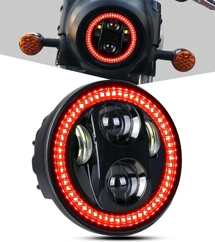 5-3/4 5.75" LED Motorcycle Headlight with Housing Bucket Smoke Halo Amber DRL Compatible with Shadow Buell Blast Cafe Racer Cruiser Motorbikes in Kuwait