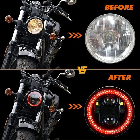 5-3/4 5.75" LED Motorcycle Headlight with Housing Bucket Smoke Halo Amber DRL Compatible with Shadow Buell Blast Cafe Racer Cruiser Motorbikes in Kuwait