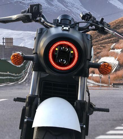 5-3/4 5.75" LED Motorcycle Headlight with Housing Bucket Smoke Halo Amber DRL Compatible with Shadow Buell Blast Cafe Racer Cruiser Motorbikes in Kuwait