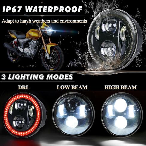 5-3/4 5.75" LED Motorcycle Headlight with Housing Bucket Smoke Halo Amber DRL Compatible with Shadow Buell Blast Cafe Racer Cruiser Motorbikes in Kuwait