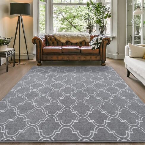 Amearea Fluffy Indoor Area Rug, Soft Trellis Moroccan Rugs for Bedroom, Shag Modern Area Rug for Living Room Kids Room Nursery, Easy Clean, Geometry Home Decor Low Pile Carpet, Light Gray 5x7 Feet in Saudi Arabia