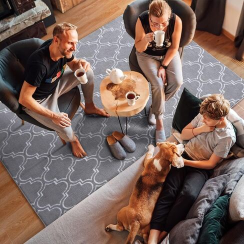 Amearea Fluffy Indoor Area Rug, Soft Trellis Moroccan Rugs for Bedroom, Shag Modern Area Rug for Living Room Kids Room Nursery, Easy Clean, Geometry Home Decor Low Pile Carpet, Light Gray 5x7 Feet in Saudi Arabia