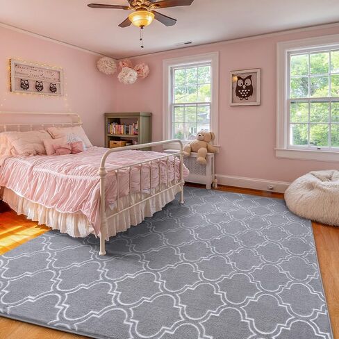 Amearea Fluffy Indoor Area Rug, Soft Trellis Moroccan Rugs for Bedroom, Shag Modern Area Rug for Living Room Kids Room Nursery, Easy Clean, Geometry Home Decor Low Pile Carpet, Light Gray 5x7 Feet in Saudi Arabia