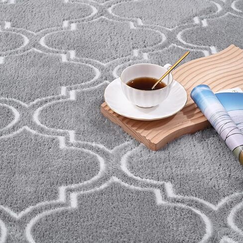 Amearea Fluffy Indoor Area Rug, Soft Trellis Moroccan Rugs for Bedroom, Shag Modern Area Rug for Living Room Kids Room Nursery, Easy Clean, Geometry Home Decor Low Pile Carpet, Light Gray 5x7 Feet in Saudi Arabia