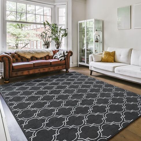 Amearea Fluffy Indoor Area Rug, Soft Trellis Moroccan Rugs for Bedroom, Shag Modern Area Rug for Living Room Kids Room Nursery, Easy Clean, Geometry Home Decor Low Pile Carpet, Light Gray 5x7 Feet in Saudi Arabia