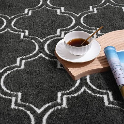 Amearea Fluffy Indoor Area Rug, Soft Trellis Moroccan Rugs for Bedroom, Shag Modern Area Rug for Living Room Kids Room Nursery, Easy Clean, Geometry Home Decor Low Pile Carpet, Light Gray 5x7 Feet in Saudi Arabia
