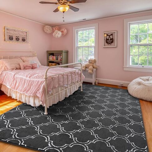 Amearea Fluffy Indoor Area Rug, Soft Trellis Moroccan Rugs for Bedroom, Shag Modern Area Rug for Living Room Kids Room Nursery, Easy Clean, Geometry Home Decor Low Pile Carpet, Light Gray 5x7 Feet in Saudi Arabia