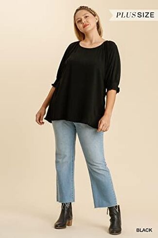 Umgee Women's Frayed Balloon Sleeve Tunic Top in Kuwait