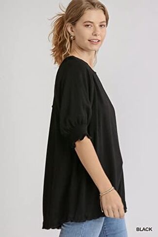 Umgee Women's Frayed Balloon Sleeve Tunic Top in Kuwait