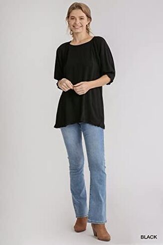 Umgee Women's Frayed Balloon Sleeve Tunic Top in Kuwait