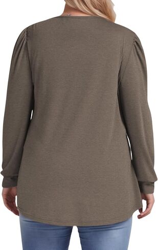 ROSRISS Womens Plus-Size Tops Puff Long Sleeve T Shirts Dressy Flowy Pleated Tunics Cute Casual Crew Neck Blouses XL-5XL in Kuwait